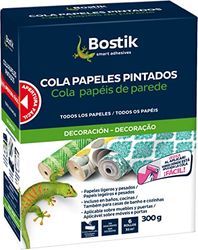 BOSTIK Cola de papel pintado rosa, cola papel de parede parede, adesivo em pó para papel de parede, acabamento final transparente, todos os tipos de papéis, resistente à humidade, pronto a usar, caixa