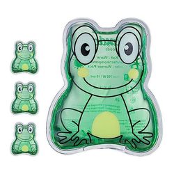 Relaxdays hot cold pack kinderen, set van 4, koud warm kompres, kikker, HxB: 11x9 cm, coolpack gel, herbruikbaar, groen