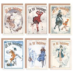 La Vie Parisienne Francuska kobieta zimowe kartki z życzeniami na łyżwach z kopertami opakowanie 6 szt.