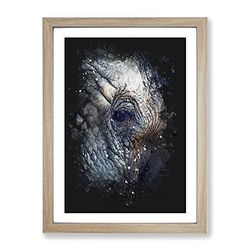 Blue Elephant Paint Splash Modern Framed Wall Art Print, Ready to Hang Picture for Living Room Bedroom Home Office Décor, Oak A2 (64 x 46 cm)