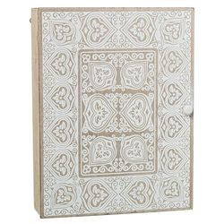 DRW Boîte à clés en Bois Blanc et Naturel 20 x 5,5 x 26 cm