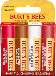 Burt's Bees Set de regalo de| Set de bálsamo labial hidratante con cera de abejas y vitamina E, 100 % de origen natural, Mantecado, Arándanos, Caramelo salado y Menta, 4 x 4,25 g