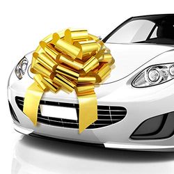 Zoe Deco Grand nœud de Voiture (doré, 58,4 cm), nœuds Cadeaux de Forme Ronde, nœud géant pour Voiture, nœud d'anniversaire, Grand nœud de Voiture, Grand nœud doré, nœud pour Cadeaux, nœuds de Noël