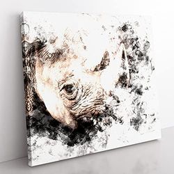 The Gaze of the Rhino Watercolour Modern Canvas Wall Art Print Ready to Hang, Framed Picture for Living Room Bedroom Home Office Décor, 35x35 cm (14x14 Inch)