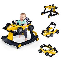 FANTASK Baby Walker Trotteur 4 en 1 en forme de voiture avec boîte à musique, lumière et roues, chariot d'apprentissage pliable avec hauteur et vitesse réglables, bébé à partir de 6 mois, charge
