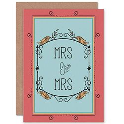 Wee Blue Coo CARD GREETING SAME SEX MARRIAGE ORNATE RED LEAF GAY