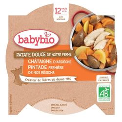 Babybio Assiette Patate Douce Châtaigne Pintade Fermière du Poitou Bio - 230 g - dés 12 mois