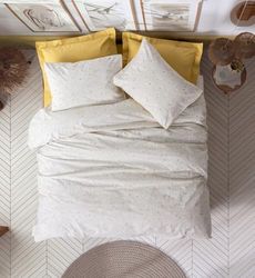 Nuit Des Rêves Mustard Ranforce Single Quilt Cover Set, 135 x 200 cm påslakan & 80 x 80 cm örngott | 100% bomull, pigment tryckt, maskintvättbar och knappstängning
