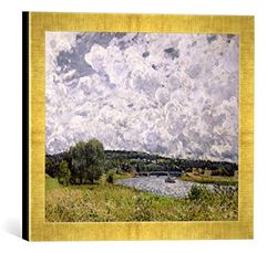 Kunst für Alle 'Image encadrée de Alfred Sisley The Seine at Suresnes, 1877, d'art dans Le Cadre de Haute qualité Photos Fait Main, 40 x 30 cm, Doré Raya