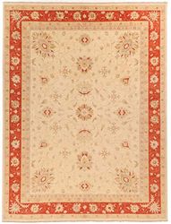 Rugs of London Traditional Afghan Handmade Garous Zeigler Rug, Wool, 393 x 299cm, Red Border Beige Ground