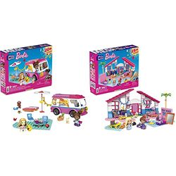 Barbie MEGA Casa di Malibu con le 2 micro-bambole, adorabile cucciolo e tanti accessori, set da costruzione, Giocattolo per Bambini 5+ Anni, GWR34 & MEGA Camper dei Sogni