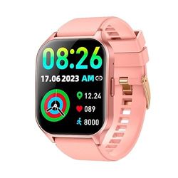 Cool Smartwatch met gebogen display, siliconen, roze, voor oproepen, gezondheid, sport, Roze, Medium