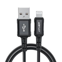 ACEFAST C4-02 - USB-A naar Lightning-stekker, MFI-gecertificeerd, snel opladen en gegevensoverdrachtkabel (2,4A - 1,8 M), aluminiumlegering, compatibel met iPhone 13/12/11, iPad, Airpods - zwart
