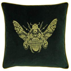 Paoletti Riva Cerana almofada - verde esmeralda-Super Soft Velvet tecido-bordado design Bee-fio dourado bordas - 100% poliéster-50 x 50 cm (20" x 20" polegadas), poliéster, 50 x 50 cm