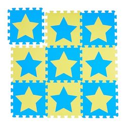 Relaxdays 9-Piece Jigsaw playmat, EVA, Non-Toxic, Interlocking Foam mats, Soft Play, Indoor Playtime, in Blue, Yellow, 30x30 cm