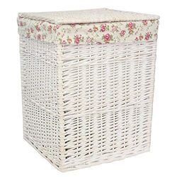 Red Hamper H078/2 Large Square White Wash Wicker Laundry Basket Rose Lining