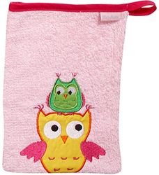 Playshoes Unisex Kinder Frottee-Waschhandschuh , Guante de baño para Unisex niños, Rosa (14 - Rosa Eule), 15x20 cm