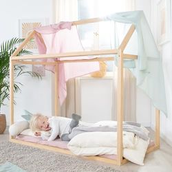 Roba Hus-Säng Montessori 70 x 140 Cm, Barnsäng I Fsc-Certifierat Massivt Trä, Naturbambu