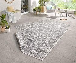 NORTHRUGS Tappeto Curacao per Interni ed Esterni, 80 x 150 cm, Resistente alle intemperie, Moderno Motivo Grafico, per Balcone, terrazza, Giardino, Giardino d'inverno, Soggiorno, Impermeabile, Grigio