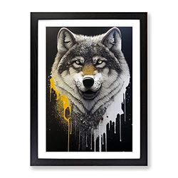Splashed Wolf No.2 Framed Print for Living Room Bedroom Home Office Décor, Wall Art Picture Ready to Hang, Black A2 Frame (62 x 45 cm)