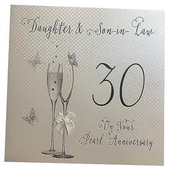 White Cotton Cards XLBD19-30DS - Tarjeta de felicitación de 30 aniversario de perlas hecha a mano