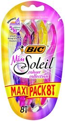 BIC Miss Soleil Colour Collection, Triple Blade Razor for Women, Great Grip and Control, With Flower Designed Handles, Pack of 8