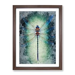 Watercolour Dragonfly No.1 Framed Print for Living Room Bedroom Home Office Décor, Wall Art Picture Ready to Hang, Walnut A4 Frame (34 x 25 cm)