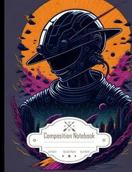 Composition Notebook College Ruled: Majestic Alien with Planets and Solar System T-Shirt Graphic, Pencil Drawing Style, Size 8.5x11 Inches, 120 Pages