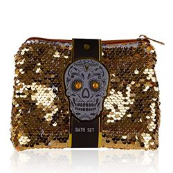 accentra Cadeauset SKULL CHIC verzorgingsset in White Musk geur - 3-delige cadeauset in stijlvolle pailletten make-uptas in doodshoofd-look