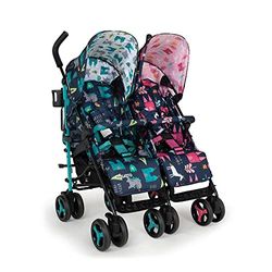 Cosatto Supa Dupa dubbele kinderwagen - kinderwagen vanaf geboorte 0-25kg, lichtgewicht, compacte vouw, met voetenzetten, bekerhouder en regenhoezen (Fairytale)