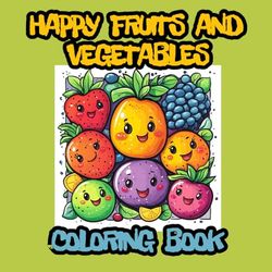Happy Fruits and Vegetables – My First Coloring Book: 50 Fun and Easy Coloring Pages with Smiling Fruits and Vegetables for Kids Ages 3-6