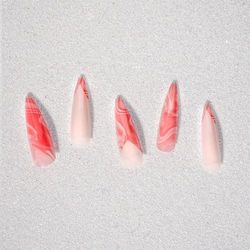 EBIN NEW YORK 3D Nail Lux - Rosé | Press on Nails Long and Extra Long Coffin Style, Colorful Patterns False Nails for Daily Wear, Festival, and Holiday Nails