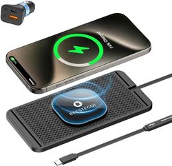 Magnetische draadloze autolader Pad, REESTECQI 15W draadloos oplaadpad voor Magsafe oplader Draadloze oplader voor auto antislip type C met 40W autolader voor iPhone 15/14/13/12, Airpods (30CM kabel)