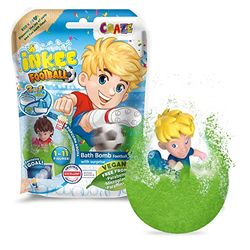 INKEE Bomba de baño para niños con figura Sorpresa de Jugador de Fútbol, Bombas de baño con aroma a Palomitas, Color verde o azul, 80g, 1 de 6 diseños