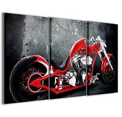 Stampe su Tela, Harley Davidson X Quadri Moderni in 3 pannelli già intelaiati, canvas, pronto per essere appeso, 100x70cm