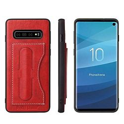 Carcasa de telefono Fierre Shann Funda de Cuero Protectora de Cobertura Total for Galaxy S10 Lite, con Soporte y Ranura for Tarjeta (Negro) (Color : Rojo)
