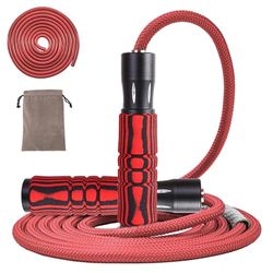 Gewogen springtouw voor vrouwen mannen volwassenen fitness, springtouw met verstelbaar katoen en PVC-touw, aluminium + schuimhandvat, geweldig voor crossfit-training, boksen en MMA-trainingen (rood)