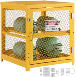 VEVOR Armoire de Sécurité pour Bouteilles de Gaz 78,8x76,3x88,9 cm, Cage pour Bouteille de Propane Capacité 4x15 kg, Revêtement en Poudre Jaune, Cabine de Stockage pour Fréon, Gaz, Oxygène, Azote