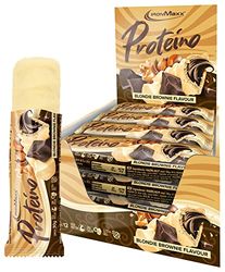 IronMaxx Proteino Barre Protéinée - Blondie Brownie, 12 x 30g | Barre high-protein à base de gaufre, faible en sucre, sans gluten, sans huile de palme.