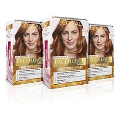 L'Oreal Paris Excellence Intense Tinte Permanente Triple Cuidado 100 por cien Cobertura Canas, Tono 7.43 Rubio Cobrizo, Color Amarillo, 3 Unidad (Paquete de 1)