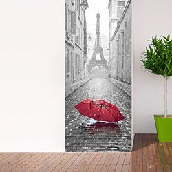 3D-effect deursticker, Trompe L'eil voor deur, decoratie voor deur, keuken, woonkamer, slaapkamer, badkamer, behang stijl voor muren, paraplu in Parijs, 204 x 83 cm