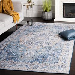 Safavieh - Alfombra Tradicional (Lavable a máquina y Antideslizante, Ideal para Zonas de Alto Paso, colección Tucson, Alfombra de Pelo Corto, Azul Claro y Azul, 91 x 152 cm)