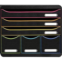 Exacompta - Ref. 306714D - STORE-BOX - Box met 6 laden, 3 laden voor A4+ documenten en 3 dunne hoge laden - Buitenafmetingen: diepte 27 x breedte 35,5 x hoogte 27,1 cm - zwart/glanzend zwart
