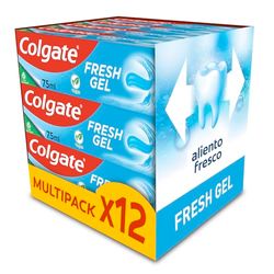 Colgate Fresh Gel dentifricio al fluoro, confezione da 12 pezzi x 75 ml, dentrifico con protezione contro la carie, smalto sano e forte, alito fresco, uso quotidiano, sapore di menta rinfrescante