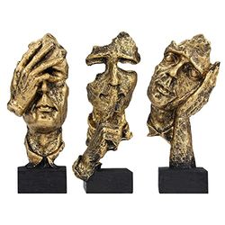 aboxoo Tänkarstatyer, 3 st, Silence is Gold, abstrakta konstfigurer, ”No Hear, No See, No Speak”, moderna skulpturer i harts, dekorativa föremål, kreativa, för rum, hem, kontor, arbetsrum (guld)