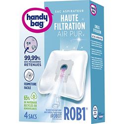 Handy Bag - Compatible with iRobot - ROB1 Bag for Robot Vacuum Cleaner with Self-Emptying System - High Filtration - Pack of 4 Bags