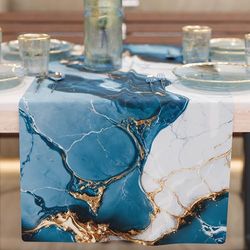 PETTI Artigiani Italiani - Modern Elegant Blue Marble Effect Table Runner, 100% Made in Italy