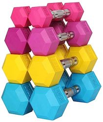 Fitvids Mancuernas hexagonales con revestimiento de goma de colores, el juego incluye pares de 5, 10, 15, 20 libras