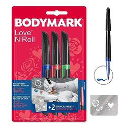 BIC BodyMark OLD SCHOOL - Marcadores para Tatuajes Temporales, calidad cosmética para usar sobre la piel - Pack de 3 Colores Variados y 2 Láminas de Plantillas para Diseños Atemporales