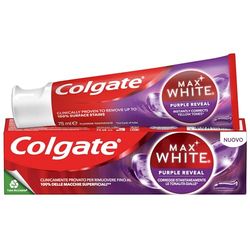 Colgate Max White Purple Reveal pasta do zębów wybielająca 12 sztuk x 75 ml, wybielacz do zębów z technologią optycznej korekcji kolorów, natychmiast koryguje* żółte odcienie